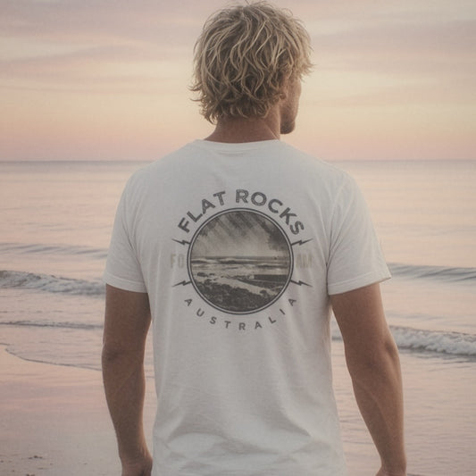 Flat Rocks Tee - Foam Riders surf tee, back print