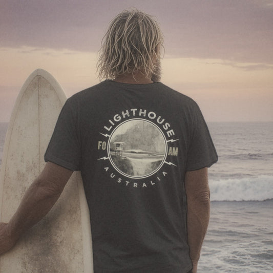 Lighthouse Tee - Foam Riders surf tee, back print