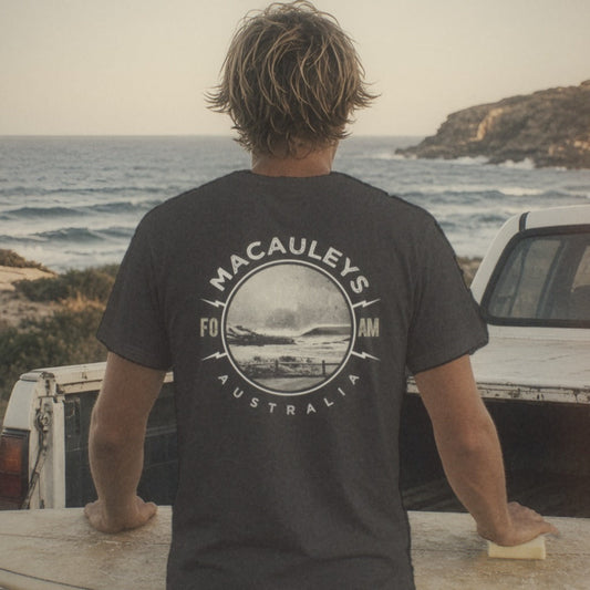 Macauleys Headland Tee - Foam Riders surf tee, back print