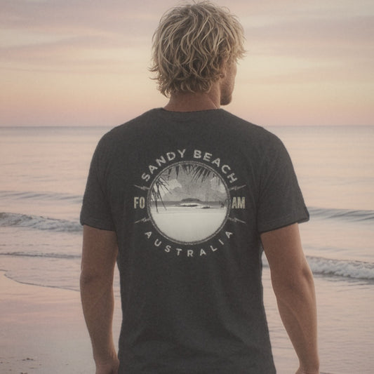 Sandy Beach Tee - Foam Riders surf tee, back print